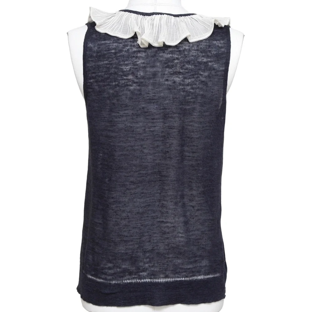 CHLOE Sleeveless Top Shirt Sleeveless Navy Ivory Ruffle Henley XS 2007 - Picture 5 of 9